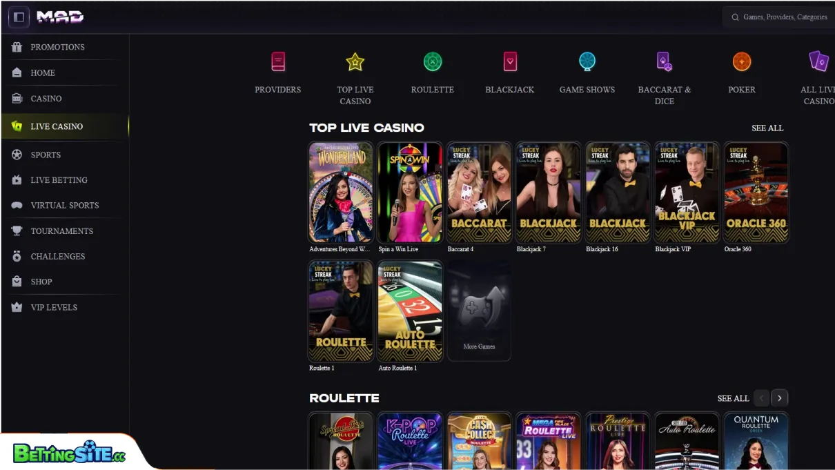MadCasino casino client — real screenshot 1