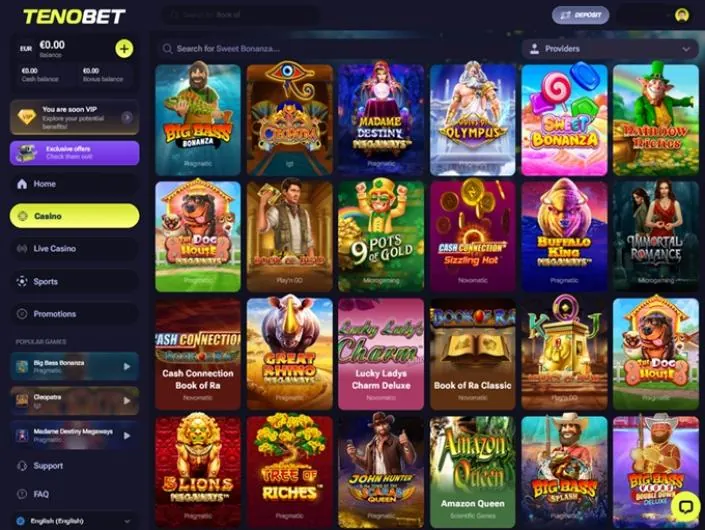 TenoBet casino client — real screenshot 1